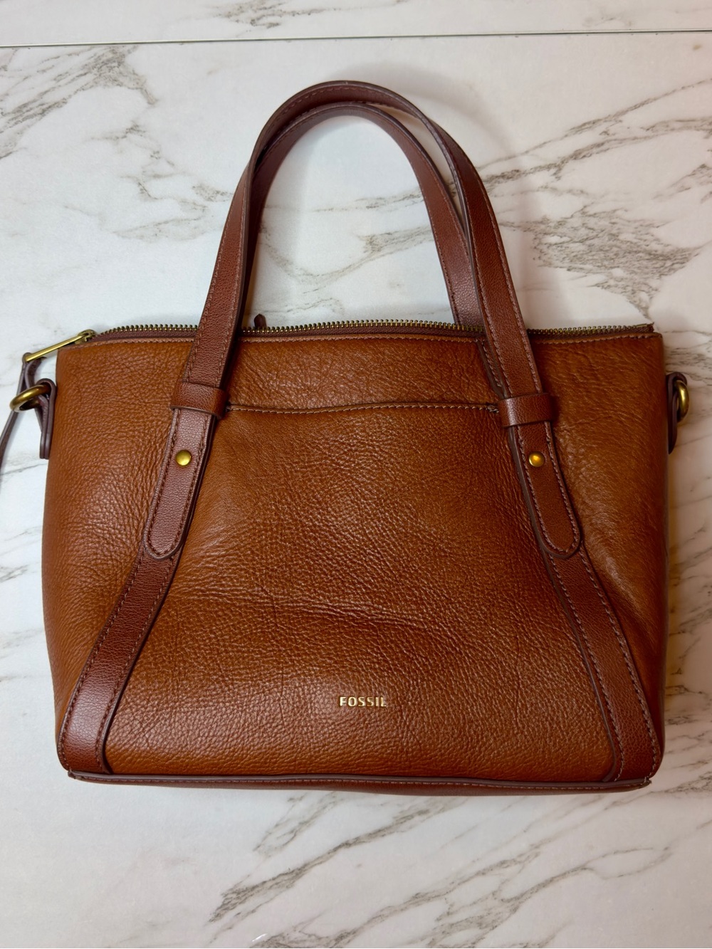 Fossil Avondale Leather Satchel in Medium Brown